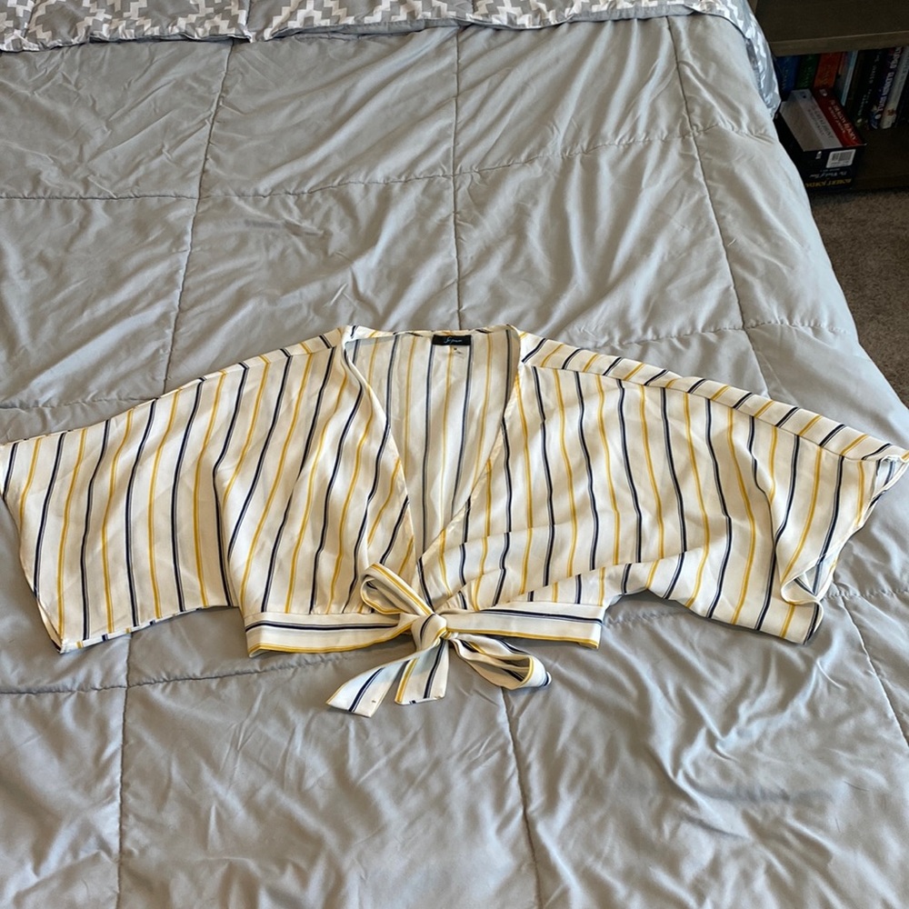 Yellow and blue striped crop top